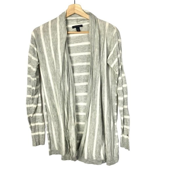 Tommy Hilfiger Light Gray Stripe Open Front Cardigan Sweater S - Picture 1 of 4